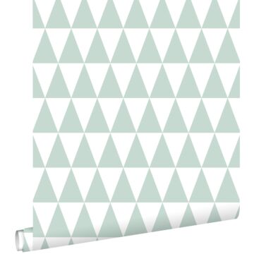 Tapete grafische, geometrische Dreiecke Pastell Mintgrün und Weiß von ESTAhome