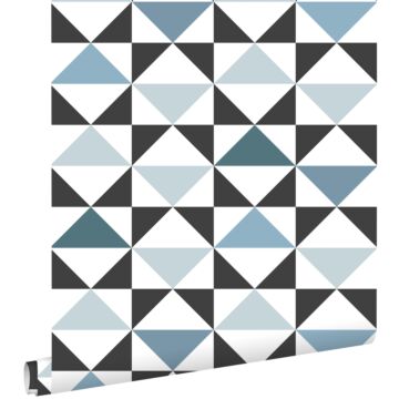 Tapete grafische Dreiecke Weiß, Schwarz, Vintage Blau und Hellblau von ESTAhome