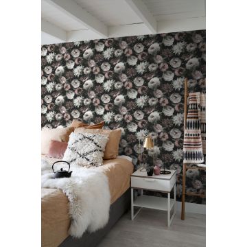 Schlafzimmer Tapete Blumen Schwarz, Weiß und Hellrosa 139169