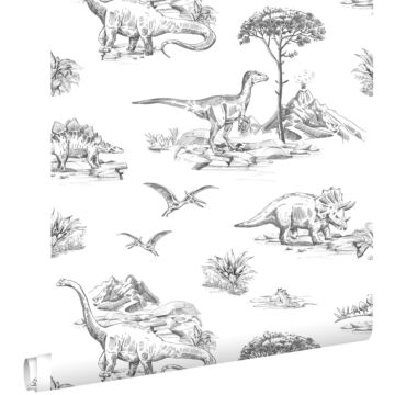 Tapete Dinosaurier Schwarz-Weiß von ESTAhome
