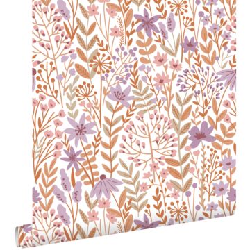 Tapete Feldblumen Violett und Terrakotta von ESTAhome