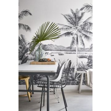 Esszimmer Fototapete tropische Landschaft mit Palmen Schwarz und Weiß 158901