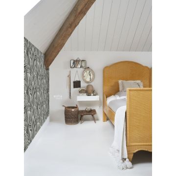 Schlafzimmer Tapete Palmenblätter Schwarz und Weiß 139008