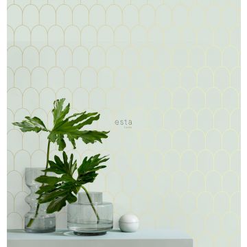 Wohnzimmer Tapete Art Decó Muster Mintgrün und Gold 139202