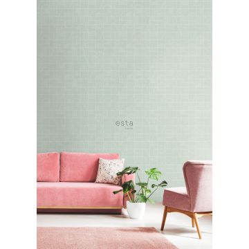 Wohnzimmer Tapete Art Decó Muster Mintgrün und Weiß 139209