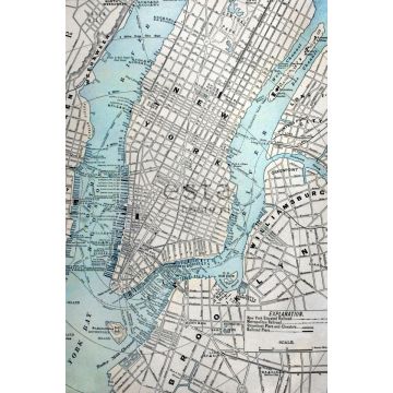 Fototapete alter Stadtplan von New York Grau und Blau von ESTAhome