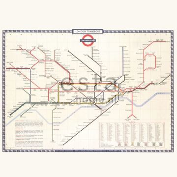 Fototapete Londoner U-Bahn-Karte Beige, Rot und Blau von ESTAhome