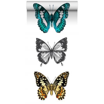 XXL-Vliestapete Schmetterlinge Türkis, Schwarz und Weiß von ESTAhome