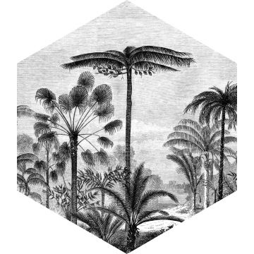 selbstklebendes Wandtattoo tropische Landschaft mit Palmen Schwarz-Weiß von ESTA home