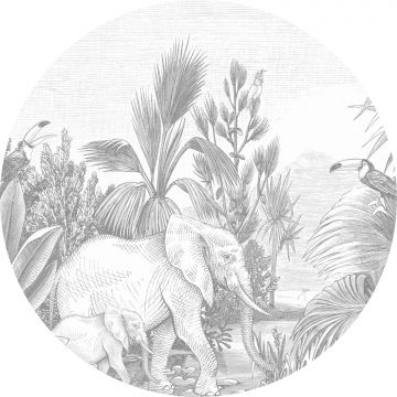 selbstklebende runde Tapete Dschungelmuster Grau von ESTAhome