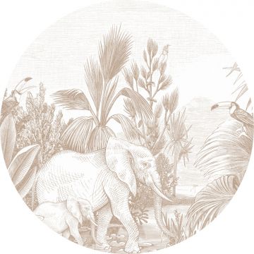 selbstklebende runde Tapete Dschungelmuster Beige von ESTAhome