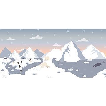 Fototapete Eisbären, Pinguine und Robben im Schnee Blau und Weiß von ESTAhome