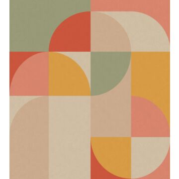 Fototapete Kreise im Bauhaus-Stil Rosa, Ockergelb und Mintgrün von ESTAhome