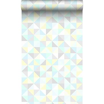 Tapete Dreiecke Pastell Mintgrün, Pastellgelb, Pastellblau, Hellgrau und Silbergrau von Origin Wallcoverings
