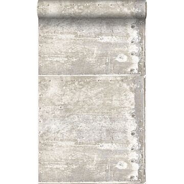 Tapete große verwitterte rostige Metallplatten Crême-Weiß von Origin Wallcoverings