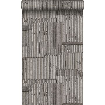 Tapete industrielle Wellplatten aus Metall 3D Dunkelgrau von Origin Wallcoverings