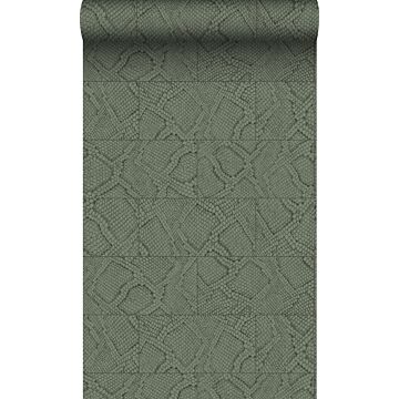 Tapete Fliesenmuster mit Schlangenhaut-Motiv Graugrün von Origin Wallcoverings