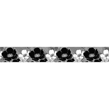 selbstklebende Tapetenbordüre Blumen Schwarz-Weiß und Grau von Sanders & Sanders