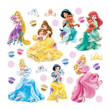 Wandtattoo Prinzessinnen Grün, Rosa und Gelb von Disney