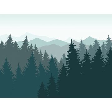 Fototapete Berglandschaft mit Bäumen Graublau von Sanders & Sanders