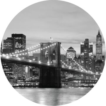 selbstklebende runde Tapete Brooklyn Bridge New York Schwarz, Weiß und Grau von Sanders & Sanders
