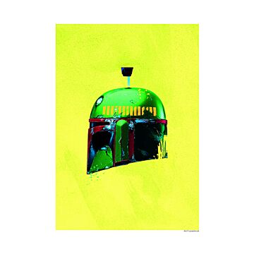Poster Star Wars Classic Helmets Boba Fett Gelb und Grün von Sanders & Sanders