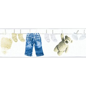 Tapetenbordüre Jeans-Optik Blau, Creme-Beige und Weiß von A.S. Création