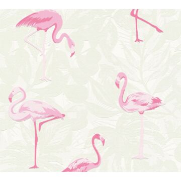 Tapete tropische Blätter mit Flamingos Sandbeige und Rosa von A.S. Création