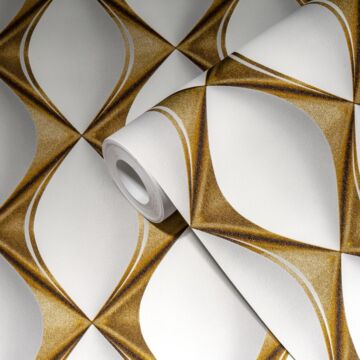 Tapete 3D Muster Gold, Weiß und Grau von Livingwalls