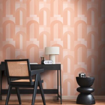 Tapete Art Decó Muster Orange und Beige von Livingwalls