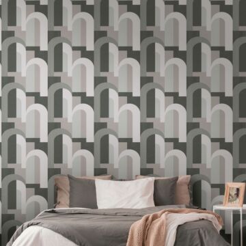 Tapete Art Decó Muster Grau und Schwarz von Livingwalls